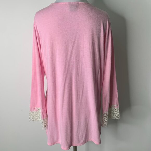 Natori Women's Pink Lace V Neck Long Sleeve Pajama Set Size Medium - Picture 6 of 16